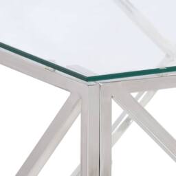 Berkfield Home Modern Coffee Table Silver Stainless Steel & Tempered Glass - thumbnail 5