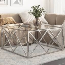 Berkfield Home Modern Coffee Table Silver Stainless Steel & Tempered Glass - thumbnail 2