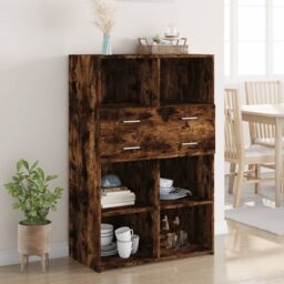 Berkfield Home Highboard Smoked Oak 80x42.5x124 cm Engineered Wood in Brown - thumbnail 1
