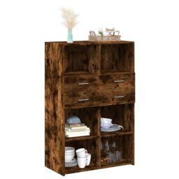 Berkfield Home Highboard Smoked Oak 80x42.5x124 cm Engineered Wood in Brown - thumbnail 3
