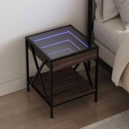 Berkfield Home Decorative Bedside Table with Infinity LED Brown Oak 40x40x49 cm - Size: 40 x 40 x 49 cm - thumbnail 2