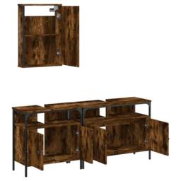 Berkfield Home 3 Piece Bathroom Furniture Set Smoked Oak Engineered Wood in Brown - thumbnail 5