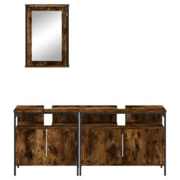 Berkfield Home 3 Piece Bathroom Furniture Set Smoked Oak Engineered Wood in Brown - thumbnail 6