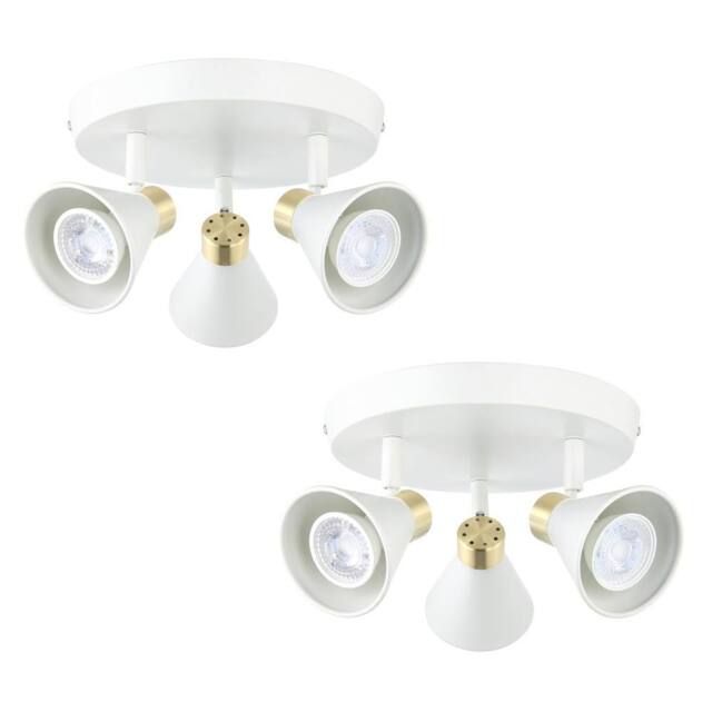 First Choice Lighting Set of 2 Burton - Matt White & Gold Detail 3 Way Ceiling Spotlights - image 1