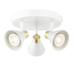 First Choice Lighting Set of 2 Burton - Matt White & Gold Detail 3 Way Ceiling Spotlights - thumbnail 3