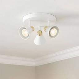 First Choice Lighting Set of 2 Burton - Matt White & Gold Detail 3 Way Ceiling Spotlights - thumbnail 9