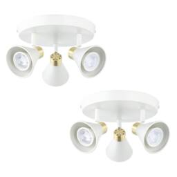 First Choice Lighting Set of 2 Burton - Matt White & Gold Detail 3 Way Ceiling Spotlights - thumbnail 1