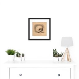 Artery8 Landseer Human Skull Anatomy Front View Drawing 8X8 Inch Square Wooden Framed Wall Art Print Picture with Mount in Black - thumbnail 2