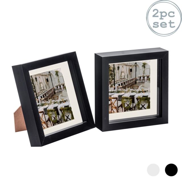 "Nicola Spring 3D Box Photo Frames - 6 x 6"" with 4 x 4"" Mount - White Mount - Pack of 2 in Black" - image 1