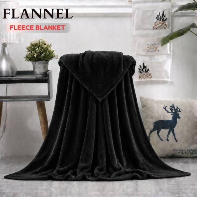 Grace Super Soft Flannel Fleece Blanket Cozy Throw Blanket in Black - Size: 130 cm x 150 cm - image 1