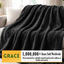 Grace Super Soft Flannel Fleece Blanket Cozy Throw Blanket in Black - Size: 130 cm x 150 cm - thumbnail 2