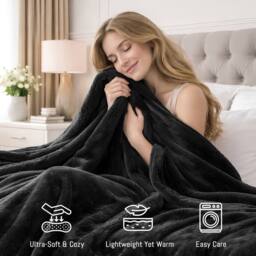 Grace Super Soft Flannel Fleece Blanket Cozy Throw Blanket in Black - Size: 130 cm x 150 cm - thumbnail 3