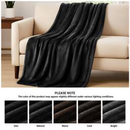 Grace Super Soft Flannel Fleece Blanket Cozy Throw Blanket in Black - Size: 130 cm x 150 cm - thumbnail 8