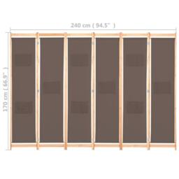 Berkfield Home 6-Panel Room Divider Brown 240x170x4 cm Fabric - Size: 240 x 170 x 4 cm - thumbnail 8