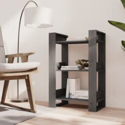 Berkfield Home Book Cabinet/Room Divider Grey 60x35x91 cm Solid Wood Pine - Size: 60 x 35 x 91 cm - thumbnail 6