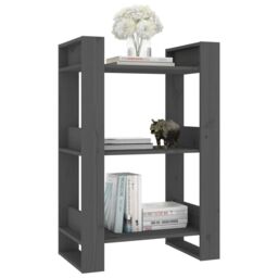 Berkfield Home Book Cabinet/Room Divider Grey 60x35x91 cm Solid Wood Pine - Size: 60 x 35 x 91 cm - thumbnail 5
