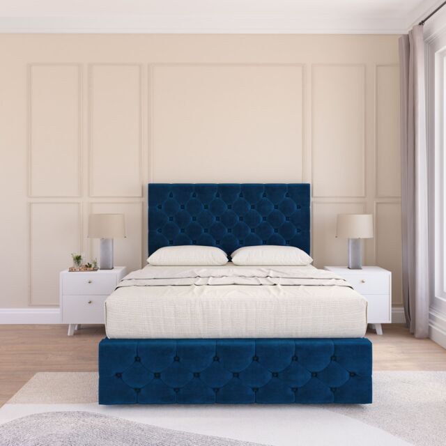 Sloomy Watson Divan Bed Set With No drawers & Matching Footboard - Plush Velvet in Navy - Size: King - image 1