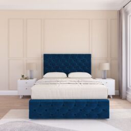 Sloomy Watson Divan Bed Set With No drawers & Matching Footboard - Plush Velvet in Navy - Size: King