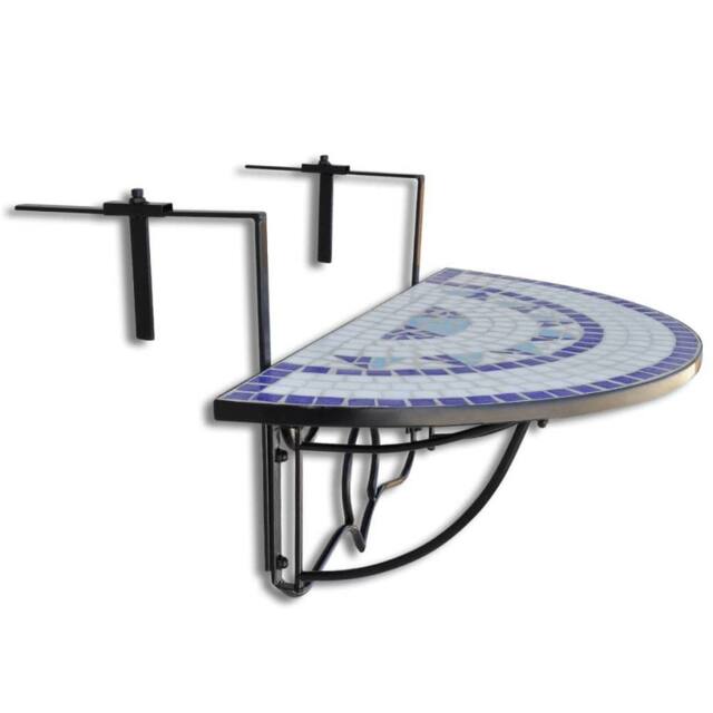 Berkfield Home Hanging Balcony Table Blue & White Mosaic - image 1