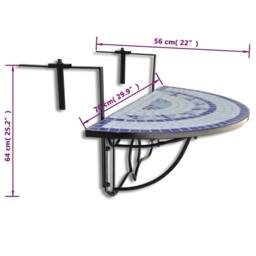 Berkfield Home Hanging Balcony Table Blue & White Mosaic - thumbnail 6