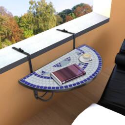 Berkfield Home Hanging Balcony Table Blue & White Mosaic - thumbnail 2