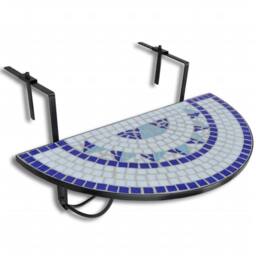 Berkfield Home Hanging Balcony Table Blue & White Mosaic - thumbnail 3