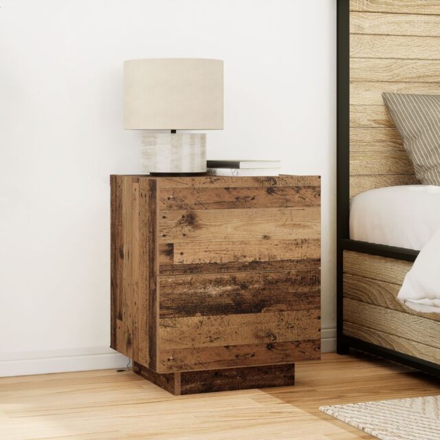 Berkfield Home Bedside Cabinets with LED Lights 2 pcs Old Wood 45x40x55 cm in Brown - Size: 45 x 40 x 55 cm - image 1
