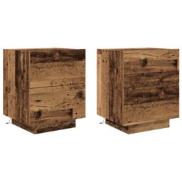 Berkfield Home Bedside Cabinets with LED Lights 2 pcs Old Wood 45x40x55 cm in Brown - Size: 45 x 40 x 55 cm - thumbnail 2
