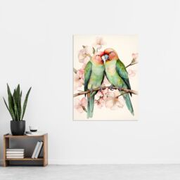 "Artery8 Birds Of A Feather Love Birds Perched On A Cherry Bloom Extra Large XL Wall Art Poster Print - Size: W24"" x H32""" - thumbnail 4