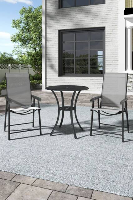 Garden Sanctuary 3Pcs Outdoor Garden Cast Aluminum Round Dining Table Set in Black