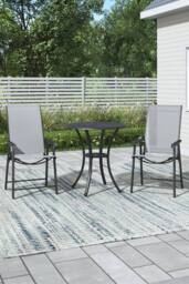 Garden Sanctuary 3Pcs Outdoor Garden Cast Aluminum Round Dining Table Set in Black - thumbnail 2