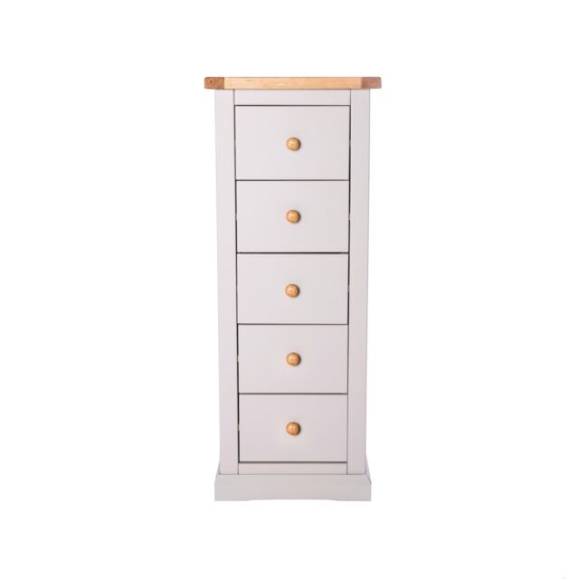 Cabinet Bits Loreo 5 Drawer Narrow Chest of Drawers Wood Knob in Light Grey - image 1