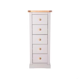 Cabinet Bits Loreo 5 Drawer Narrow Chest of Drawers Wood Knob in Light Grey - thumbnail 1