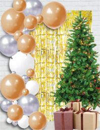 Netagon Shimmer Tinsel Curtain Reindeer Christmas Tree Design 2.5M x 1M Yellow - thumbnail 6