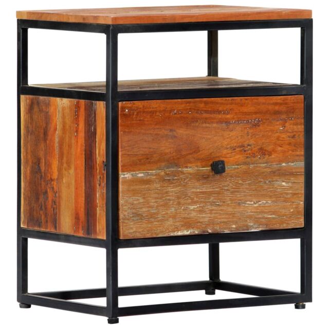 Berkfield Home Bedside Cabinet 40x30x50 cm Solid Reclaimed Wood & Steel in Brown - Size: 40 x 30 x 50 cm - image 1