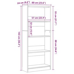 Berkfield Home Black Oak Bookcase - 60 x 24 x 143 cm - Made from Engineered Wood - thumbnail 9