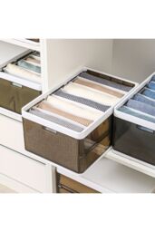 Living and Home 7 Dividers Folding Clothes Organiser Wardrobe Drawer Storage Box with Lid in Brown