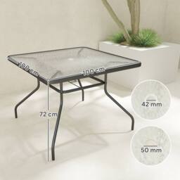 OUTSUNNY Square Patio Table, Glass Top Garden Dining Table 100 x 100cm in Black - Size: 100 x 100 cm - thumbnail 3