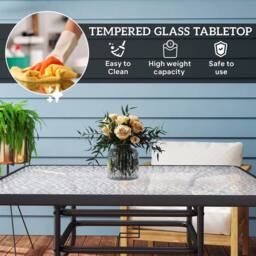 OUTSUNNY Square Patio Table, Glass Top Garden Dining Table 100 x 100cm in Black - Size: 100 x 100 cm - thumbnail 5
