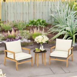 FURNOS Set of 3 Rattan Bistro Table & Chair in Natural - thumbnail 1