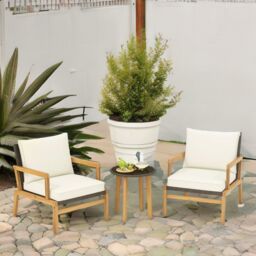 FURNOS Set of 3 Rattan Bistro Table & Chair in Natural - thumbnail 2