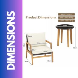 FURNOS Set of 3 Rattan Bistro Table & Chair in Natural - thumbnail 5