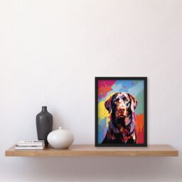 Artery8 Wall Art Print Chocolate Labrador Retriever Dog Lover Gift Pet Portrait Colourful Artwork Painting Art Framed - Size: A4 - thumbnail 4