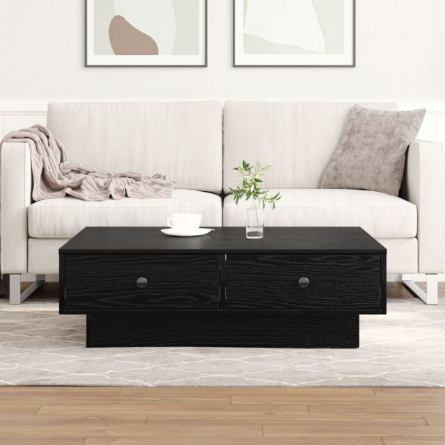 Berkfield Home Coffee Table Black oak Engineered wood 90 x 90 x 28 cm - image 1