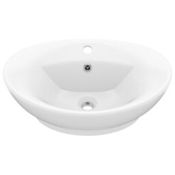 Berkfield Home Luxury Basin Overflow Oval Matt White 58.5x39 cm Ceramic - thumbnail 2