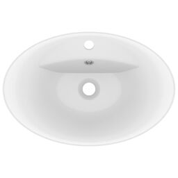 Berkfield Home Luxury Basin Overflow Oval Matt White 58.5x39 cm Ceramic - thumbnail 4