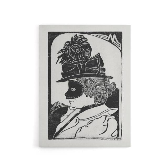 "Artery8 Pierrette Woman With Mask De Mesquita Canvas Wall Art Print in White - Size: W12"" x H16""" - image 1