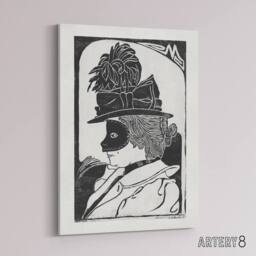 "Artery8 Pierrette Woman With Mask De Mesquita Canvas Wall Art Print in White - Size: W12"" x H16""" - thumbnail 2