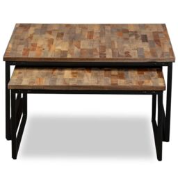 Berkfield Home Nesting Coffee Table Set 2 Pieces Solid Reclaimed Teak in Brown - thumbnail 2