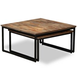 Berkfield Home Nesting Coffee Table Set 2 Pieces Solid Reclaimed Teak in Brown - thumbnail 3
